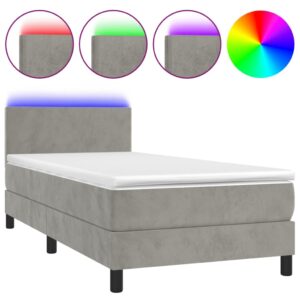 Κρεβάτι Boxspring με Στρώμα & LED Αν.Γκρι 90x200 εκ. Βελούδινο