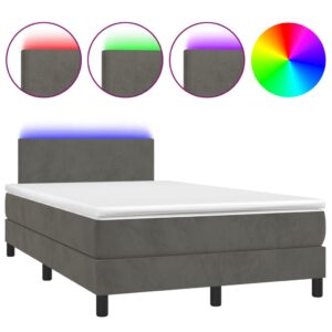 Κρεβάτι Boxspring με Στρώμα & LED Σκ. Γκρι 120x200εκ. Βελούδινο