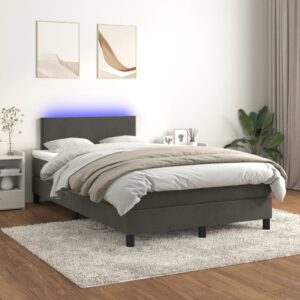 Κρεβάτι Boxspring με Στρώμα & LED Σκ. Γκρι 120x200εκ. Βελούδινο