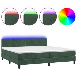 Κρεβάτι Boxspring με Στρώμα & LED Σκ. Πράσινο 200x200εκ Βελούδο