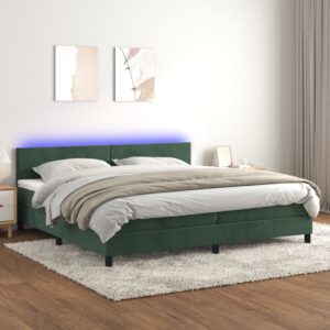 Κρεβάτι Boxspring με Στρώμα & LED Σκ. Πράσινο 200x200εκ Βελούδο