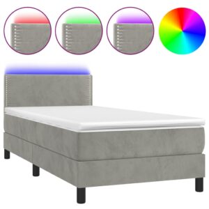 Κρεβάτι Boxspring με Στρώμα & LED Αν.Γκρι 90x200 εκ. Βελούδινο