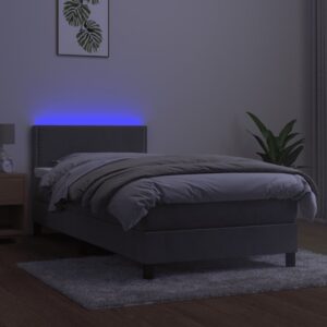 Κρεβάτι Boxspring με Στρώμα & LED Αν.Γκρι 90x200 εκ. Βελούδινο