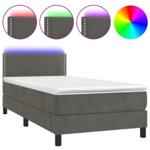 Κρεβάτι Boxspring με Στρώμα & LED Σκ. Γκρι 90x200 εκ. Βελούδινο