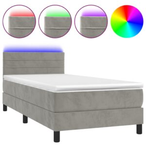 Κρεβάτι Boxspring με Στρώμα & LED Αν.Γκρι 90x200 εκ. Βελούδινο