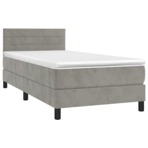 Κρεβάτι Boxspring με Στρώμα & LED Αν.Γκρι 90x200 εκ. Βελούδινο