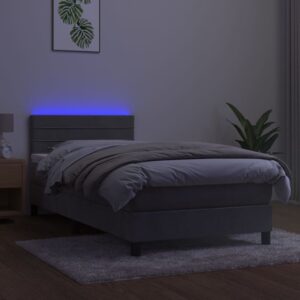 Κρεβάτι Boxspring με Στρώμα & LED Αν.Γκρι 90x200 εκ. Βελούδινο