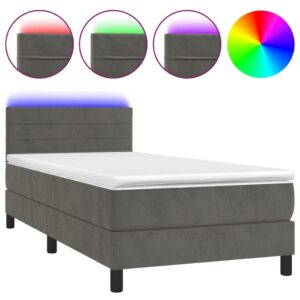 Κρεβάτι Boxspring με Στρώμα & LED Σκ. Γκρι 90x200 εκ. Βελούδινο