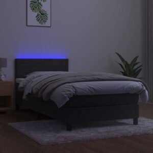 Κρεβάτι Boxspring με Στρώμα & LED Σκ. Γκρι 90x200 εκ. Βελούδινο