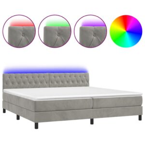 Κρεβάτι Boxspring με Στρώμα & LED Αν.Γκρι 200x200 εκ. Βελούδινο