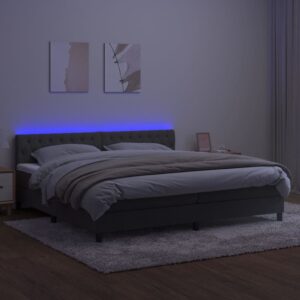 Κρεβάτι Boxspring με Στρώμα & LED Σκ. Γκρι 200x200εκ. Βελούδινο