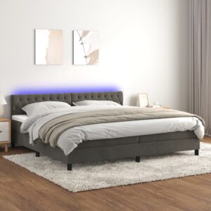 Κρεβάτι Boxspring με Στρώμα & LED Σκ. Γκρι 200x200εκ. Βελούδινο