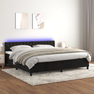 Κρεβάτι Boxspring με Στρώμα & LED Μαύρο 200x200 εκ. Βελούδινο