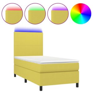 Κρεβάτι Boxspring με Στρώμα & LED Πράσινο 90x190 εκ. Υφασμάτινο