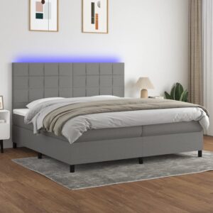 Κρεβάτι Boxspring με Στρώμα & LED Σκ.Γκρι 200x200εκ. Υφασμάτινο