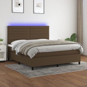 Κρεβάτι Boxspring με Στρώμα & LED Σκ.Καφέ 160x200εκ. Υφασμάτινο