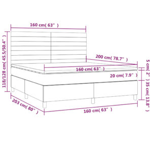 Κρεβάτι Boxspring με Στρώμα & LED Σκ.Καφέ 160x200εκ. Υφασμάτινο