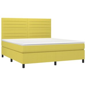 Κρεβάτι Boxspring με Στρώμα & LED Πράσινο 160x200 εκ Υφασμάτινο