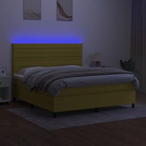 Κρεβάτι Boxspring με Στρώμα & LED Πράσινο 160x200 εκ Υφασμάτινο