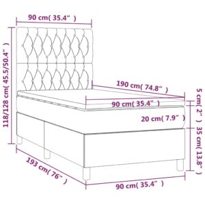 Κρεβάτι Boxspring με Στρώμα & LED Πράσινο 90x190 εκ. Υφασμάτινο