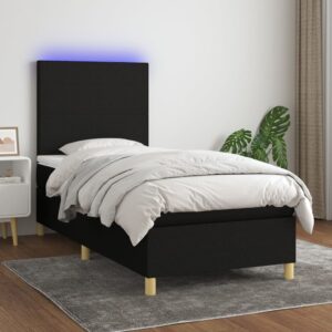 Κρεβάτι Boxspring με Στρώμα & LED Μαύρο 80x200 εκ. Υφασμάτινο