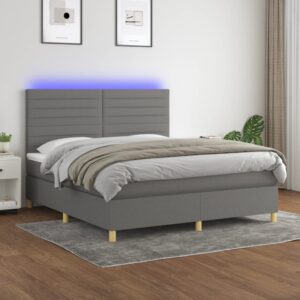 Κρεβάτι Boxspring με Στρώμα & LED Σκ.Γκρι 160x200 εκ Υφασμάτινο