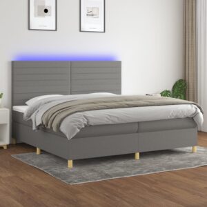 Κρεβάτι Boxspring με Στρώμα & LED Σκ.Γκρι 200x200εκ. Υφασμάτινο