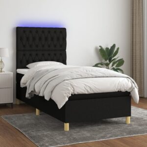 Κρεβάτι Boxspring με Στρώμα & LED Μαύρο 80x200 εκ. Υφασμάτινο