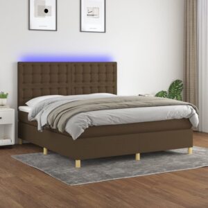 Κρεβάτι Boxspring με Στρώμα & LED Σκ.Καφέ 160x200εκ. Υφασμάτινο