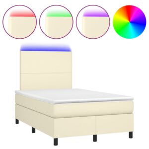 Κρεβάτι Boxspring με Στρώμα & LED Κρεμ 120x200 εκ. Συνθ. Δέρμα