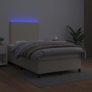 Κρεβάτι Boxspring με Στρώμα & LED Κρεμ 120x200 εκ. Συνθ. Δέρμα