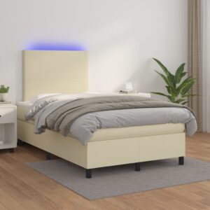 Κρεβάτι Boxspring με Στρώμα & LED Κρεμ 120x200 εκ. Συνθ. Δέρμα