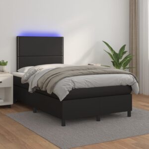 Κρεβάτι Boxspring με Στρώμα & LED Μαύρο 120x200 εκ. Συνθ. Δέρμα