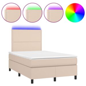 Κρεβάτι Boxspring Στρώμα&LED Καπουτσίνο 120x200 εκ. Συνθ. Δέρμα