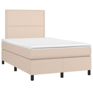 Κρεβάτι Boxspring Στρώμα&LED Καπουτσίνο 120x200 εκ. Συνθ. Δέρμα