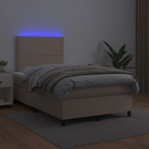 Κρεβάτι Boxspring Στρώμα&LED Καπουτσίνο 120x200 εκ. Συνθ. Δέρμα