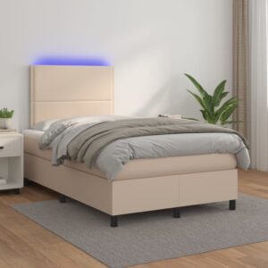 Κρεβάτι Boxspring Στρώμα&LED Καπουτσίνο 120x200 εκ. Συνθ. Δέρμα