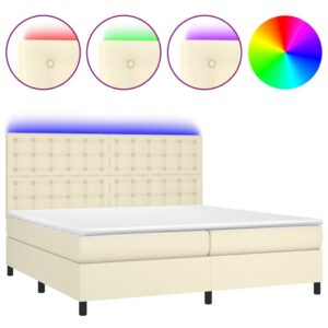 Κρεβάτι Boxspring με Στρώμα & LED Κρεμ 200x200 εκ. Συνθ. Δέρμα