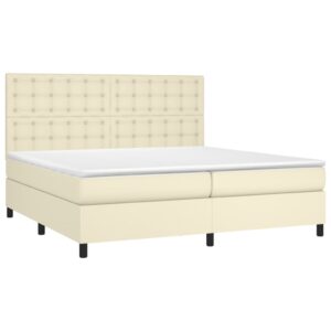 Κρεβάτι Boxspring με Στρώμα & LED Κρεμ 200x200 εκ. Συνθ. Δέρμα