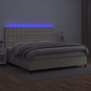 Κρεβάτι Boxspring με Στρώμα & LED Κρεμ 200x200 εκ. Συνθ. Δέρμα