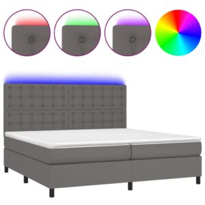 Κρεβάτι Boxspring με Στρώμα & LED Γκρι 200x200 εκ. Συνθ. Δέρμα