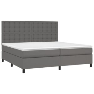 Κρεβάτι Boxspring με Στρώμα & LED Γκρι 200x200 εκ. Συνθ. Δέρμα