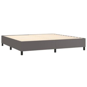 Κρεβάτι Boxspring με Στρώμα & LED Γκρι 200x200 εκ. Συνθ. Δέρμα