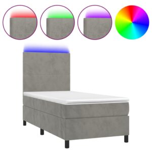 Κρεβάτι Boxspring με Στρώμα & LED Αν.Γκρι 90x200 εκ. Βελούδινο