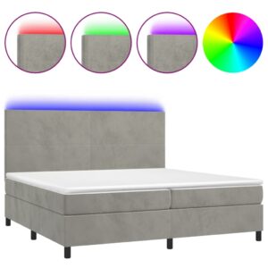 Κρεβάτι Boxspring με Στρώμα & LED Αν.Γκρι 200x200 εκ. Βελούδινο