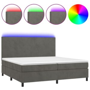 Κρεβάτι Boxspring με Στρώμα & LED Σκ. Γκρι 200x200εκ. Βελούδινο