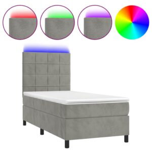 Κρεβάτι Boxspring με Στρώμα & LED Αν.Γκρι 90x200 εκ. Βελούδινο