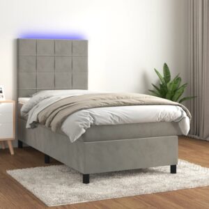 Κρεβάτι Boxspring με Στρώμα & LED Αν.Γκρι 90x200 εκ. Βελούδινο