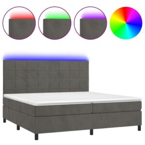 Κρεβάτι Boxspring με Στρώμα & LED Σκ. Γκρι 200x200εκ. Βελούδινο