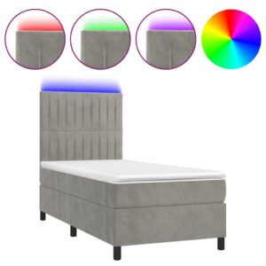 Κρεβάτι Boxspring με Στρώμα & LED Αν.Γκρι 90x200 εκ. Βελούδινο